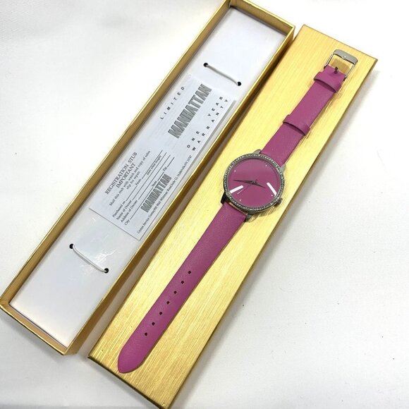 Manhattan By Croton Ladies Analog Watch Silver Steel/Pink Leather CM404254 NIB - Picture 1 of 9
